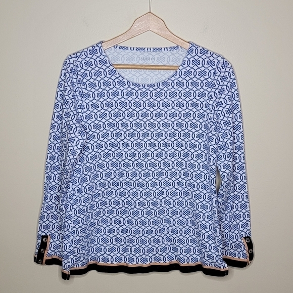 Talbots Tops - Talbots Factory Blue & White Links Print Top with Ribbon Trim Size Medium